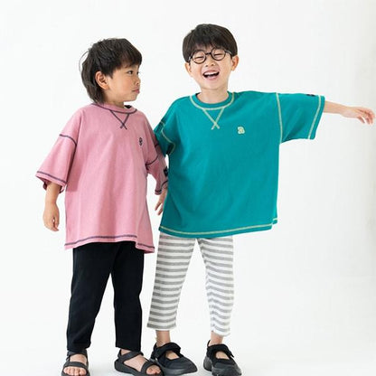 【純棉100%】拼色縫線寬鬆短袖T恤