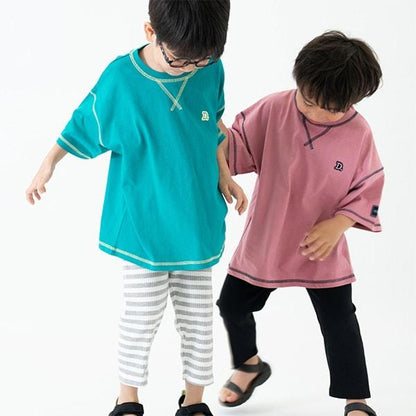 【純棉100%】拼色縫線寬鬆短袖T恤