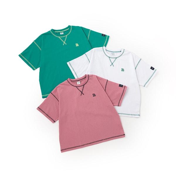 【純棉100%】拼色縫線寬鬆短袖T恤