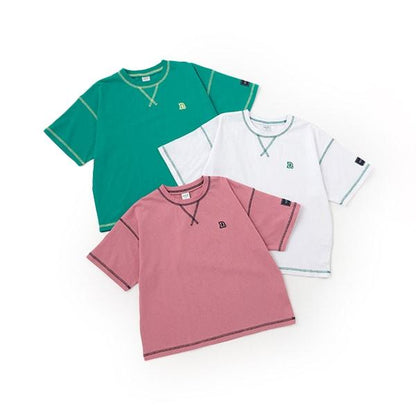 【純棉100%】拼色縫線寬鬆短袖T恤