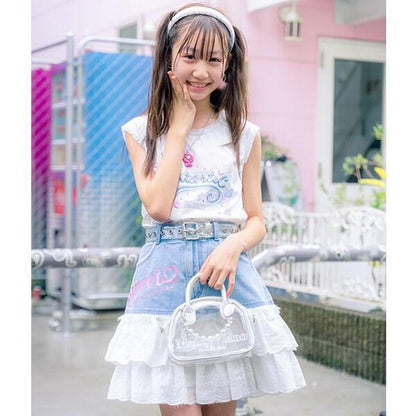 復刻♪ 牛仔拼接蕾絲甜美半身裙