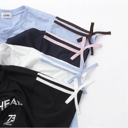 【LTXC】【吸水速幹/清爽】袖部蝴蝶結遊戲T恤