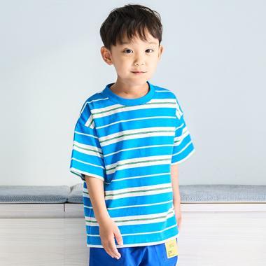 【純棉100%】【365D.】多色條紋寬鬆短袖T恤