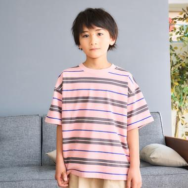 【純棉100%】【365D.】多色條紋寬鬆短袖T恤