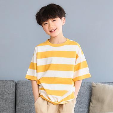 【純棉100%】【365D.】多色條紋寬鬆短袖T恤