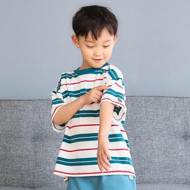 【純棉100%】【365D.】多色條紋寬鬆短袖T恤