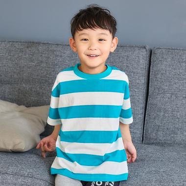 【純棉100%】【365D.】多色條紋寬鬆短袖T恤