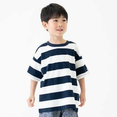 【純棉100%】【365D.】多色條紋寬鬆短袖T恤