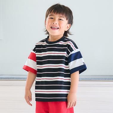 【純棉100%】【365D.】多色條紋寬鬆短袖T恤