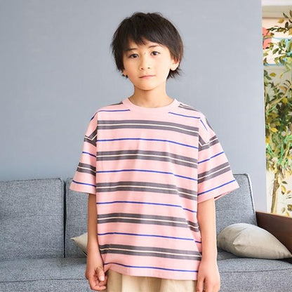 【純棉100%】【365D.】多色條紋寬鬆短袖T恤