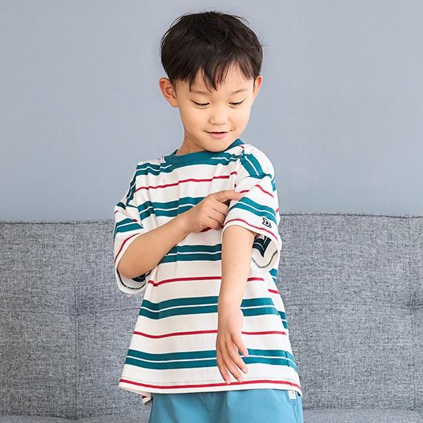 【純棉100%】【365D.】多色條紋寬鬆短袖T恤