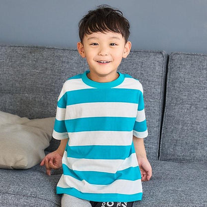 【純棉100%】【365D.】多色條紋寬鬆短袖T恤