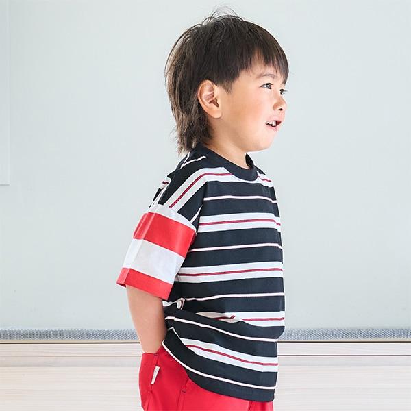 【純棉100%】【365D.】多色條紋寬鬆短袖T恤