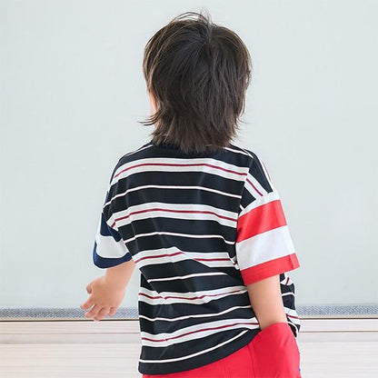 【純棉100%】【365D.】多色條紋寬鬆短袖T恤