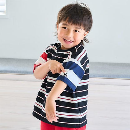 【純棉100%】【365D.】多色條紋寬鬆短袖T恤