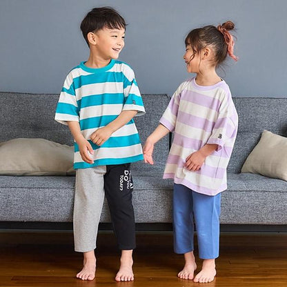 【純棉100%】【365D.】多色條紋寬鬆短袖T恤