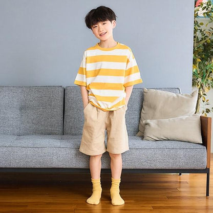 【純棉100%】【365D.】多色條紋寬鬆短袖T恤