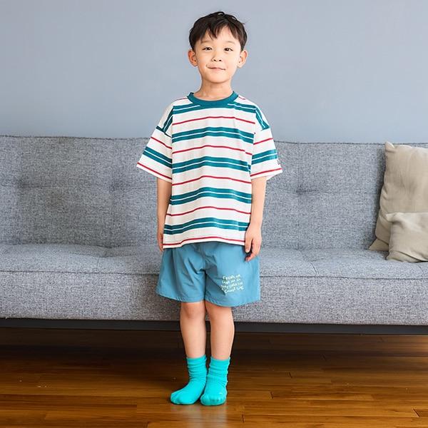 【純棉100%】【365D.】多色條紋寬鬆短袖T恤