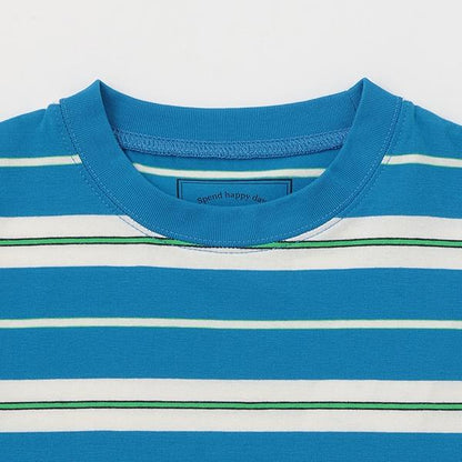 【純棉100%】【365D.】多色條紋寬鬆短袖T恤