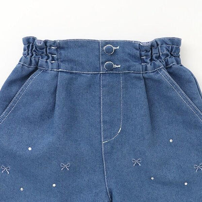 蝴蝶結刺繡鑲鑽短褲