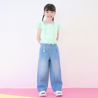 附吊飾接觸冷感牛仔寬腿褲