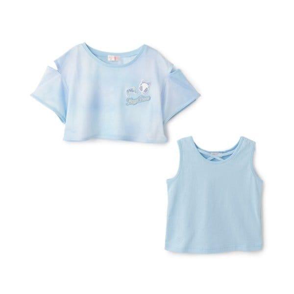 扎染風格露肩網紗拼接背心套裝