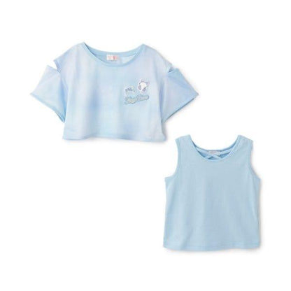 扎染風格露肩網紗拼接背心套裝