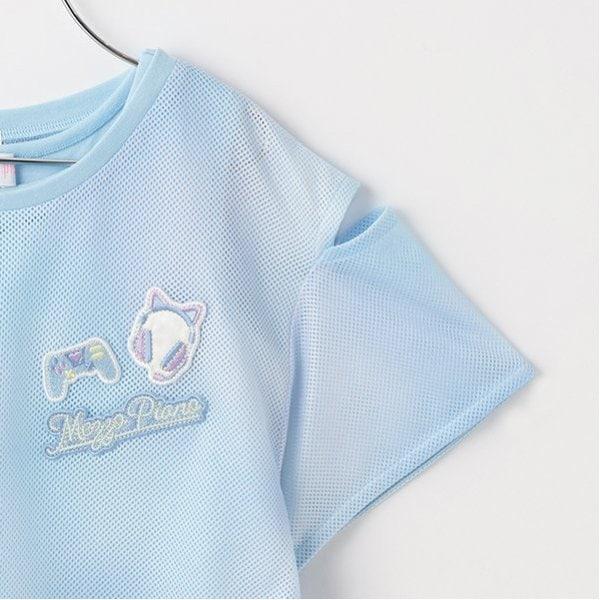 扎染風格露肩網紗拼接背心套裝