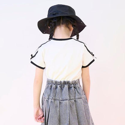 袖部條紋蝴蝶結短袖T恤