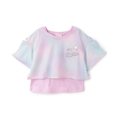 扎染風格露肩網紗拼接背心套裝