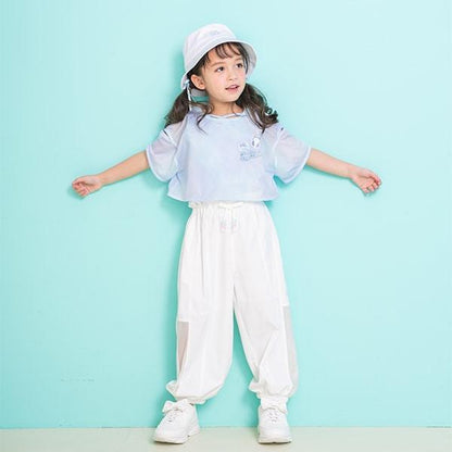 扎染風格露肩網紗拼接背心套裝