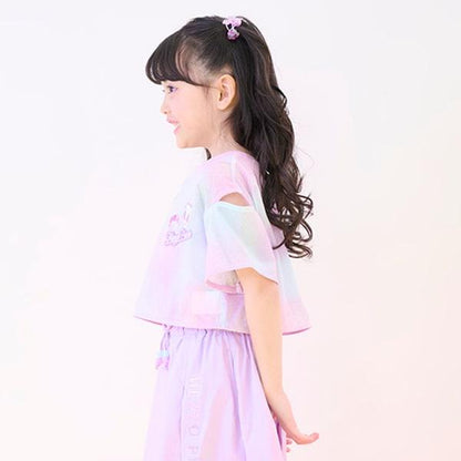 扎染風格露肩網紗拼接背心套裝