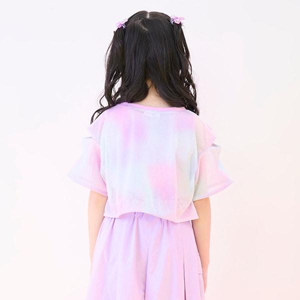 扎染風格露肩網紗拼接背心套裝