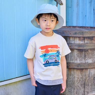 日落汽車印花短袖T恤