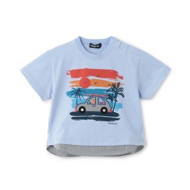 日落汽車印花短袖T恤