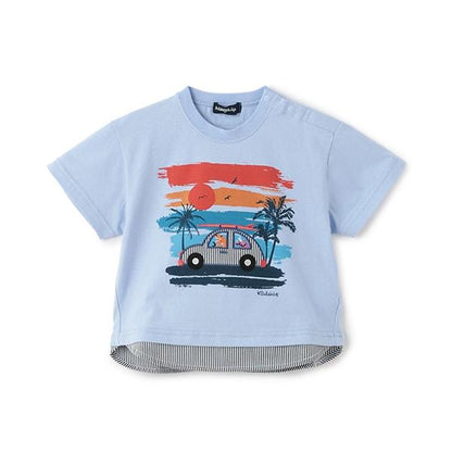 日落汽車印花短袖T恤