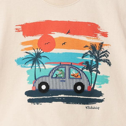 日落汽車印花短袖T恤