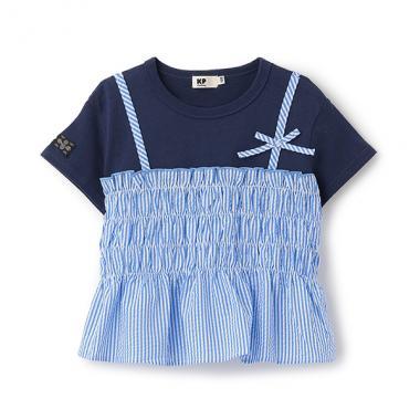 足球條紋吊帶拼接T恤