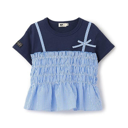 足球條紋吊帶拼接T恤