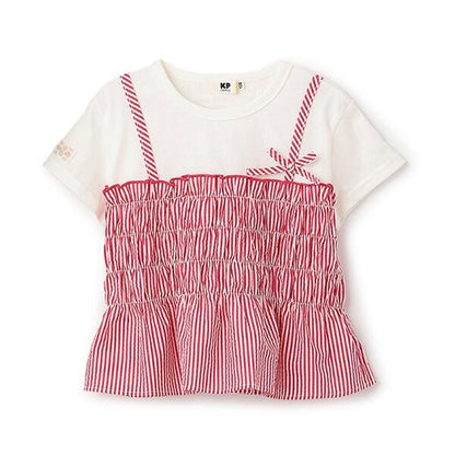 足球條紋吊帶拼接T恤