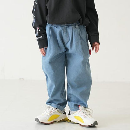 【爸爸同款】褶皺寬鬆牛仔錐形褲