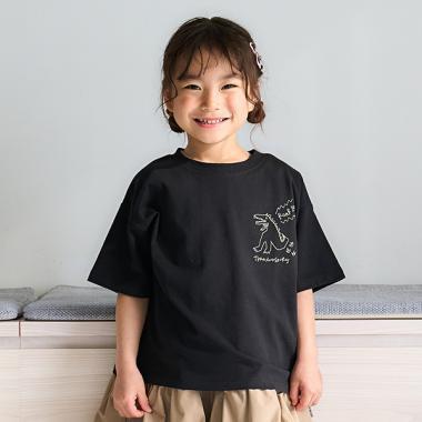 【純棉100%】恐龍刺繡寬鬆半袖T恤