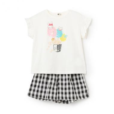 3柄甜品mimi印花T恤+裙褲套裝