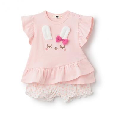 mimi立體耳朵T恤x波點燈籠褲套裝