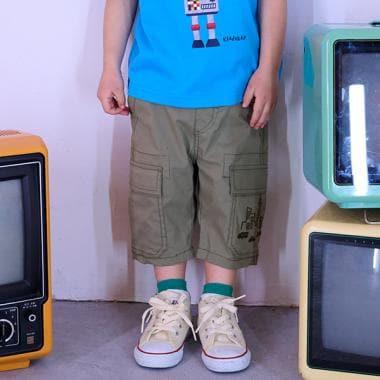 汽車與街道刺繡六分丈工裝褲