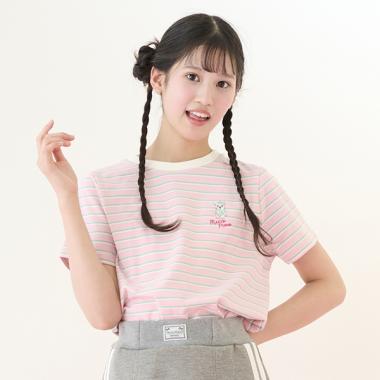 【Cuugal掲載】單點刺繡條紋T恤