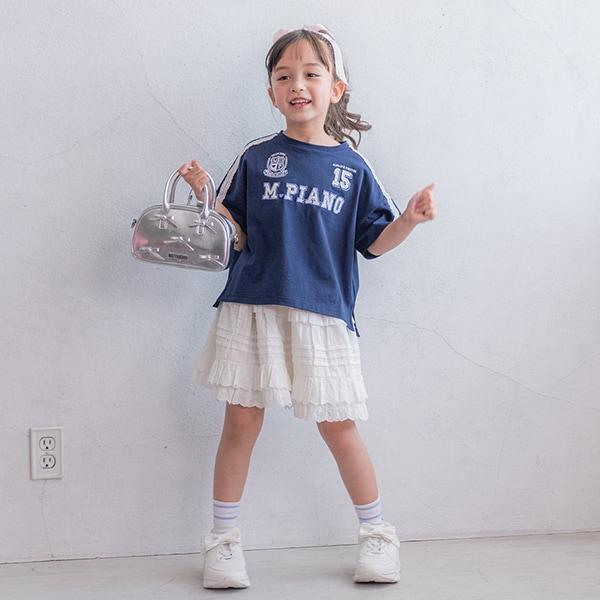 蕾絲標誌貼花袖部條紋T恤