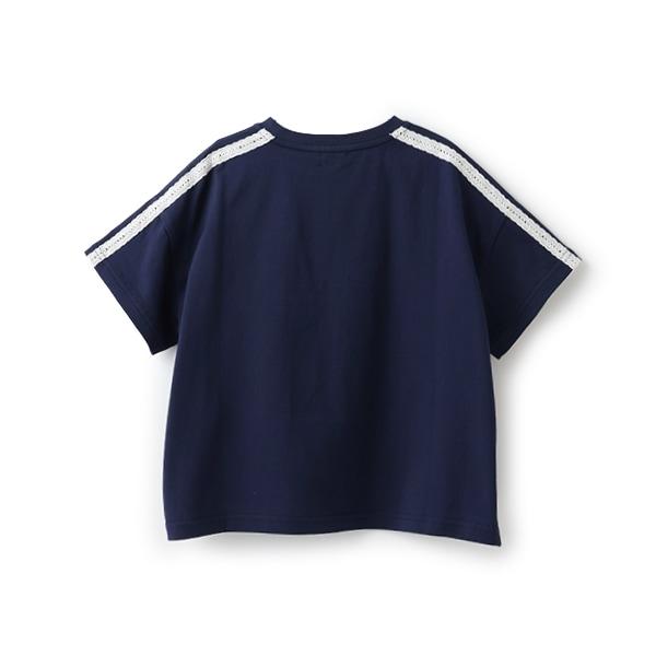 蕾絲標誌貼花袖部條紋T恤