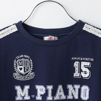 蕾絲標誌貼花袖部條紋T恤