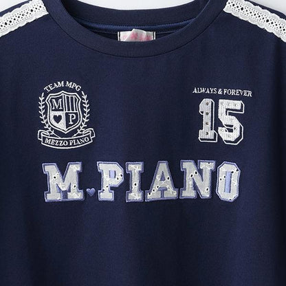 蕾絲標誌貼花袖部條紋T恤